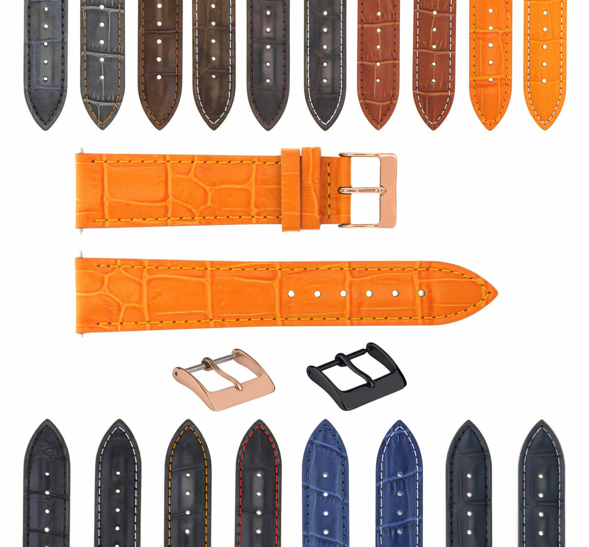 17-18-19-20-21-22-23-24MM LEATHER WATCH BAND STRAP FOR CITIZEN DRIVE ROSE BLACK, Orange
