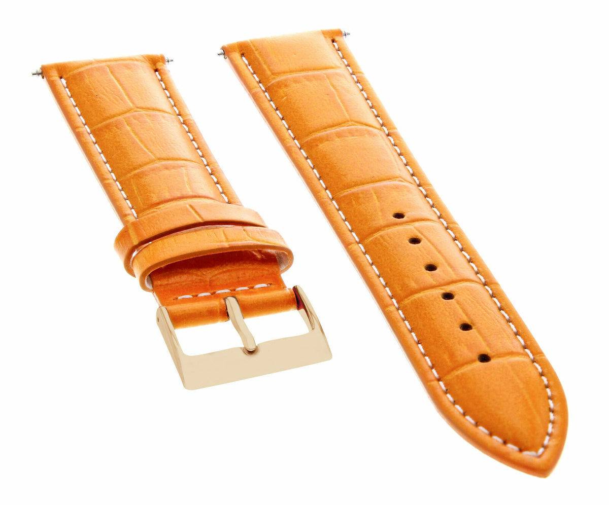 17-18-19-20-21-22-23-24MM LEATHER WATCH BAND STRAP FOR CITIZEN DRIVE ROSE BLACK, Orange with White Stitching, view 3