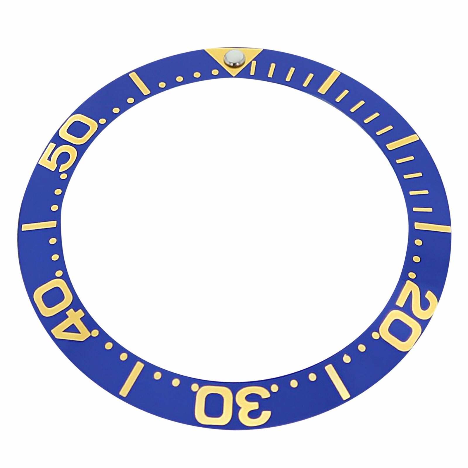 REPLACEMENT BEZEL INSERT BLUE LARGE GOLD FONT FOR WATCH 37.90MM X 30MM