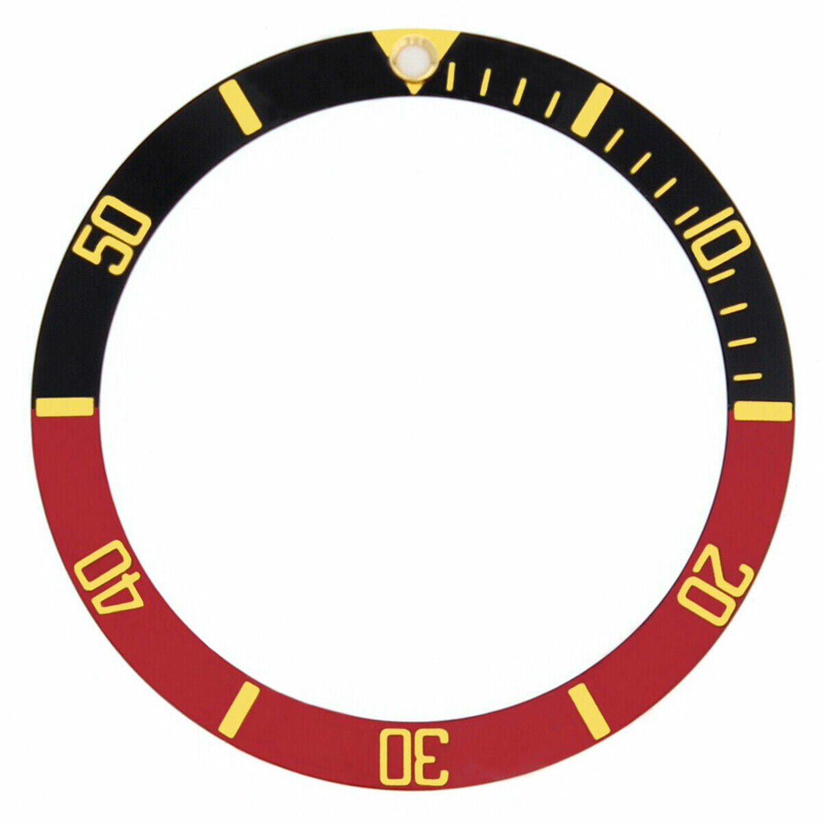 REPLACEMENT BEZEL INSERT BLACK/RED WITH GOLD FONT FOR WATCH 37.60MM X 30.70MM