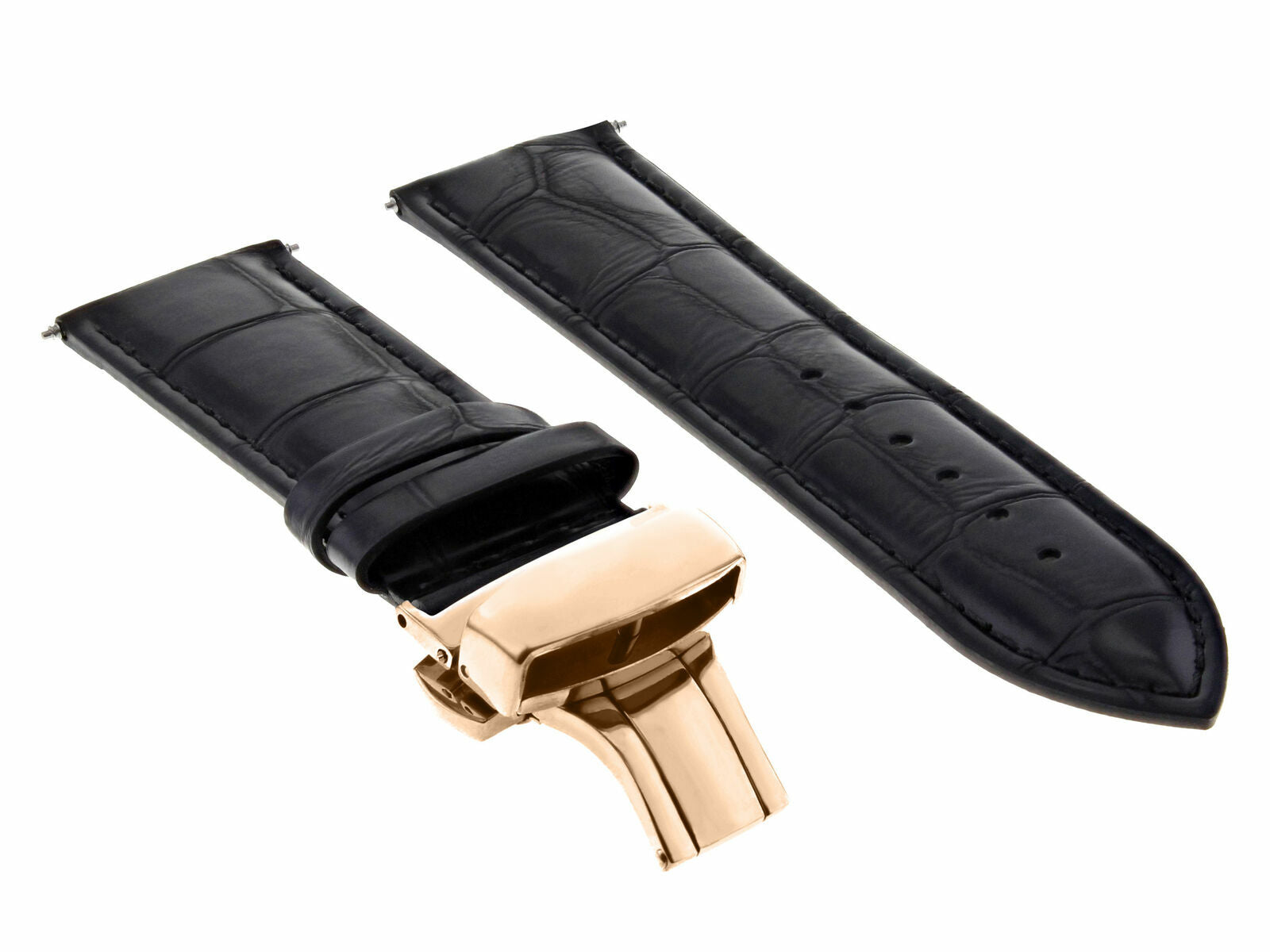 17-18-19-20-21-22-23-24MM LEATHER WATCH BAND STRAP FOR WRIST WATCH ROSE BLACK, Black, front view