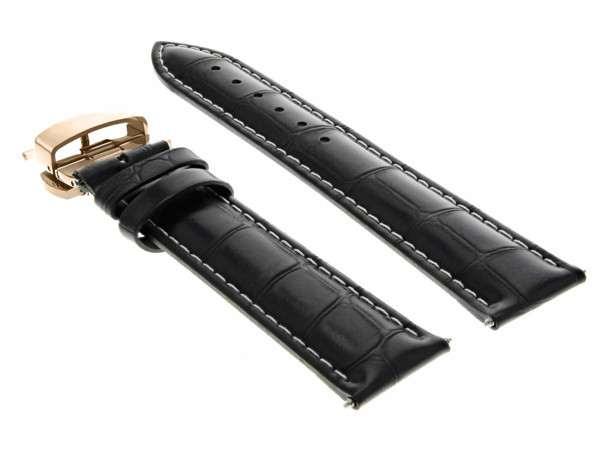 17-18-19-20-21-22-23-24MM LEATHER WATCH BAND STRAP FOR WRIST WATCH ROSE BLACK, Black with White Stitching, view 4
