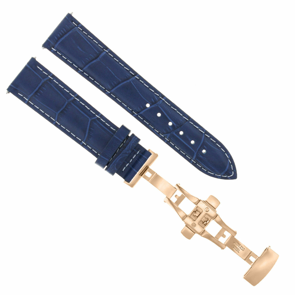 17-18-19-20-21-22-23-24MM LEATHER WATCH BAND STRAP FOR WRIST WATCH ROSE BLACK, Blue with White Stitching, view 3