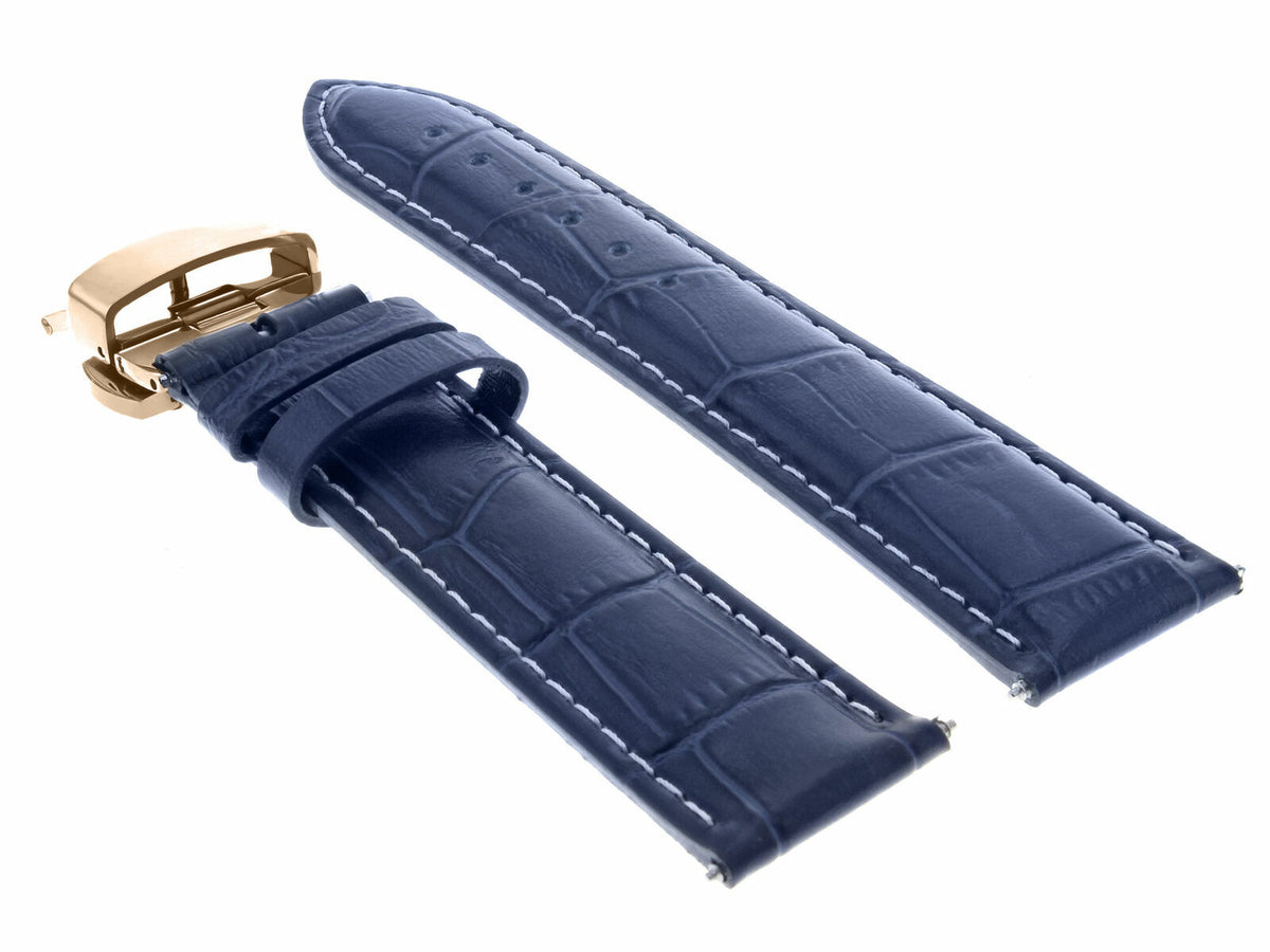 17-18-19-20-21-22-23-24MM LEATHER WATCH BAND STRAP FOR WRIST WATCH ROSE BLACK, Blue with White Stitching, view 4