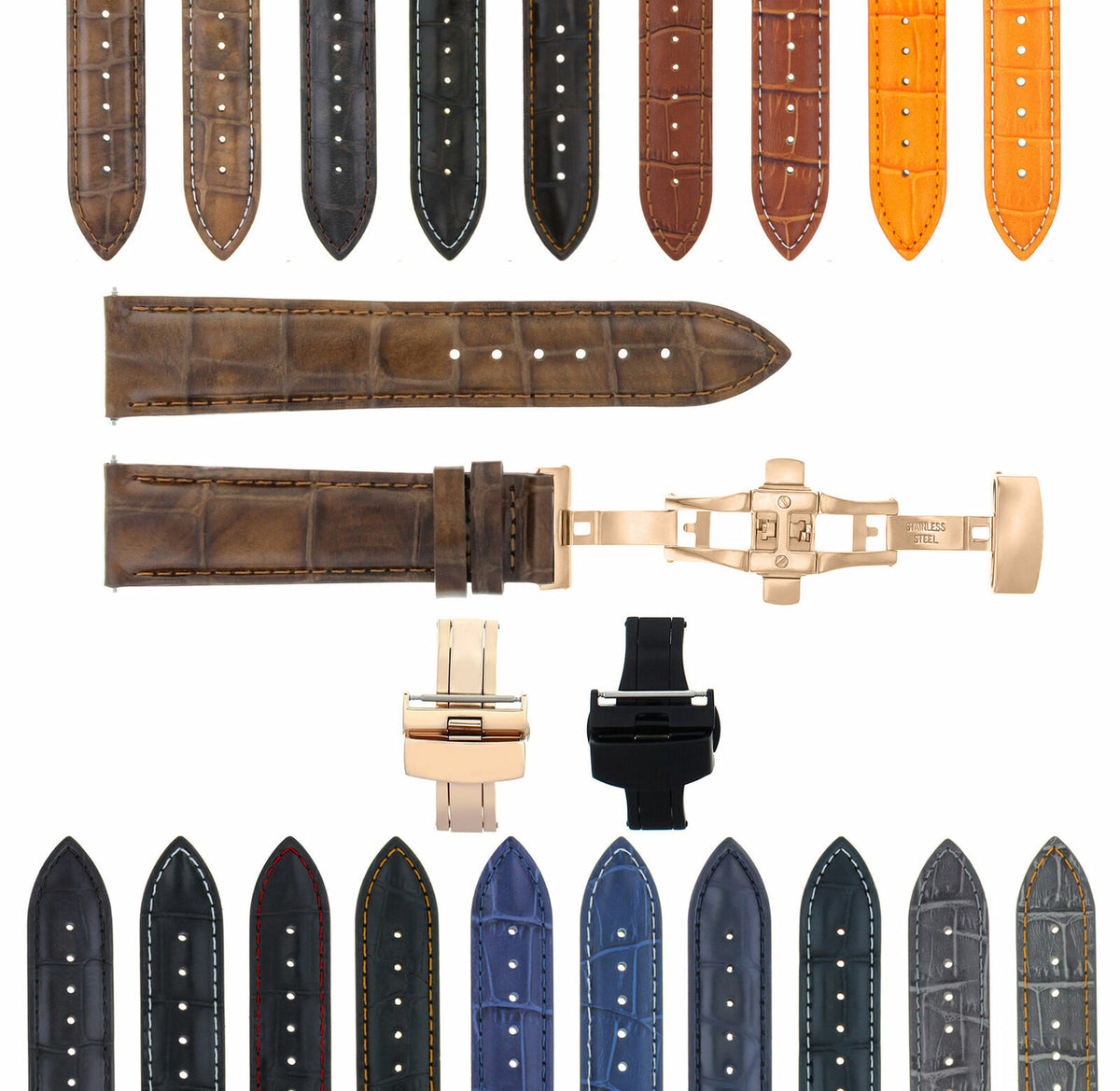 17-18-19-20-21-22-23-24MM LEATHER WATCH BAND STRAP FOR WRIST WATCH ROSE BLACK, Light Brown