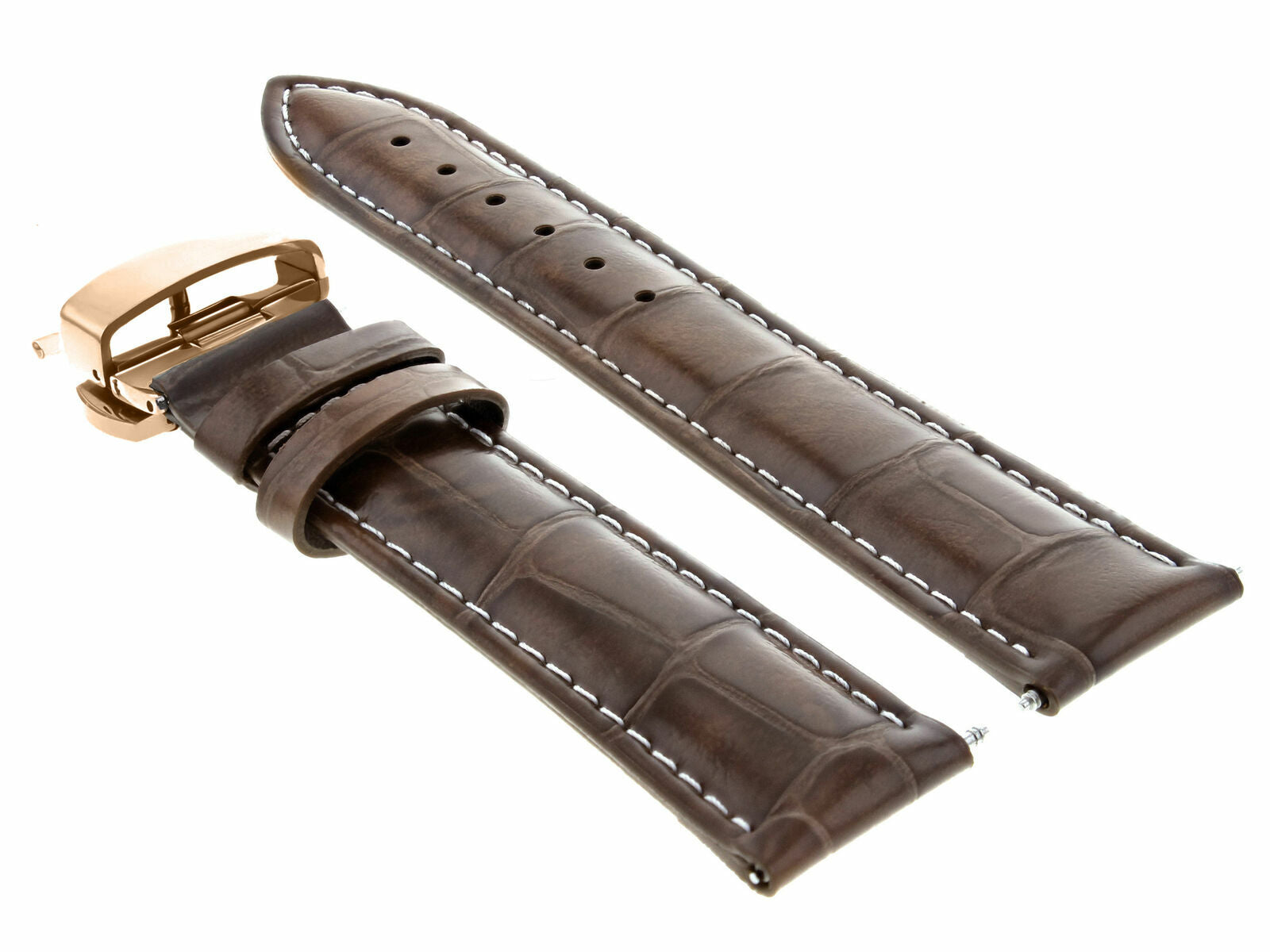 17-18-19-20-21-22-23-24MM LEATHER WATCH BAND STRAP FOR WRIST WATCH ROSE BLACK, Light Brown White Stitching, view 4