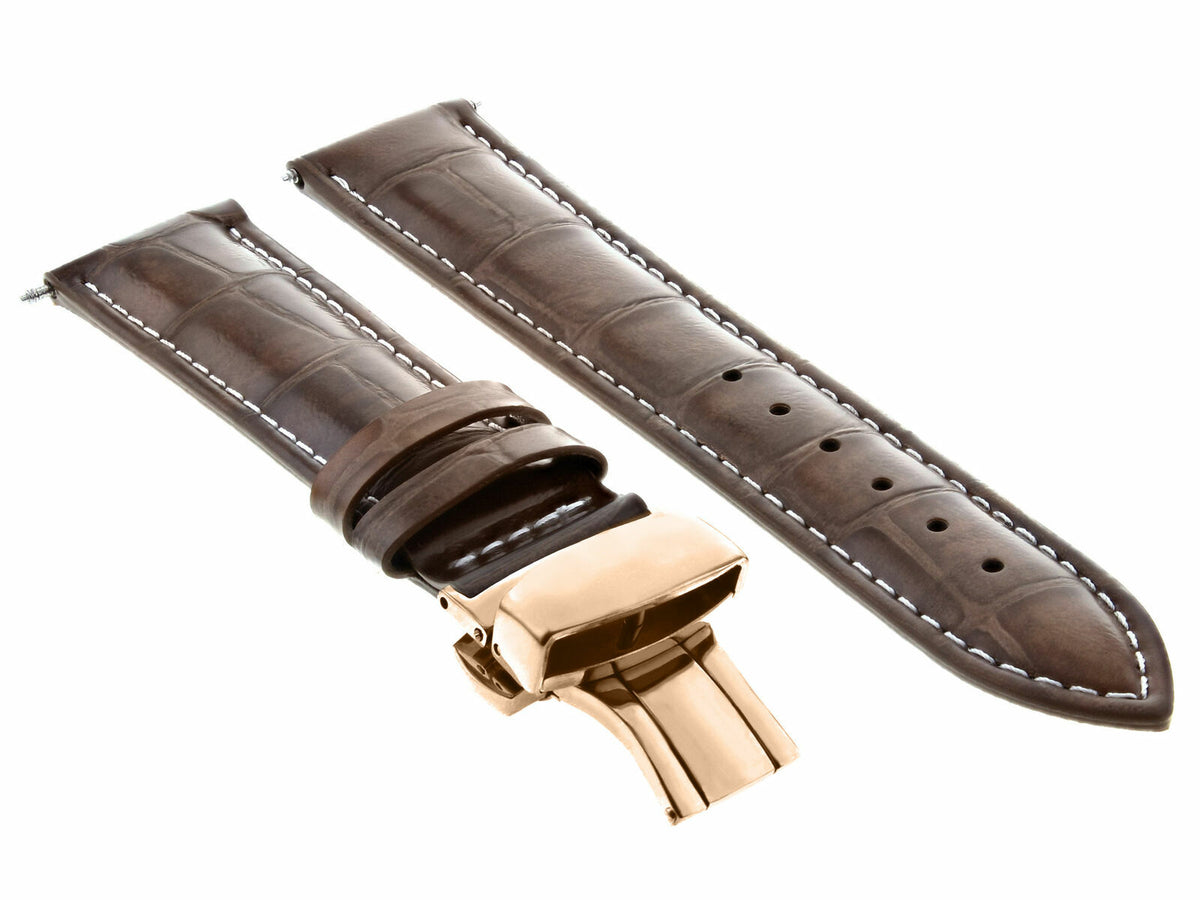 17-18-19-20-21-22-23-24MM LEATHER WATCH BAND STRAP FOR WRIST WATCH ROSE BLACK, Light Brown White Stitching, front view