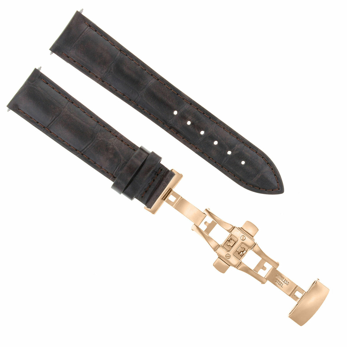 17-18-19-20-21-22-23-24MM LEATHER WATCH BAND STRAP FOR WRIST WATCH ROSE BLACK, Dark Brown, view 3