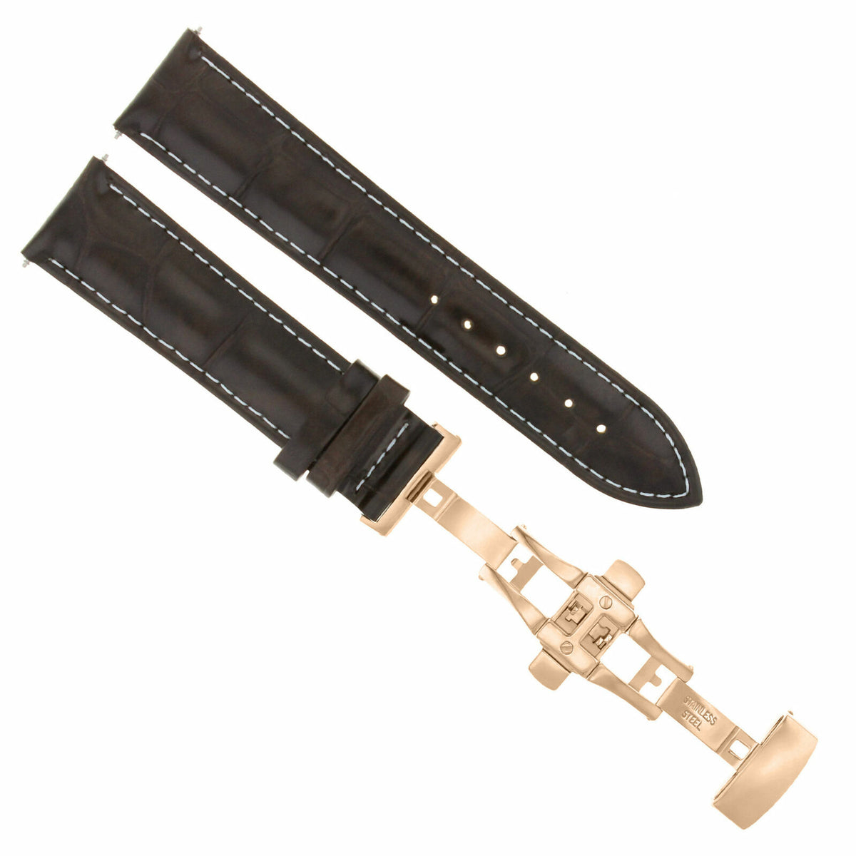 17-18-19-20-21-22-23-24MM LEATHER WATCH BAND STRAP FOR WRIST WATCH ROSE BLACK, Dark Brown White Stitching, view 3