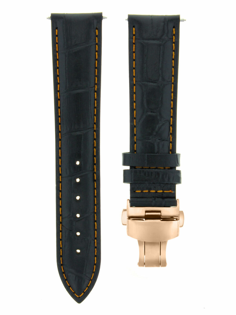 17-18-19-20-21-22-23-24MM LEATHER WATCH BAND STRAP FOR WRIST WATCH ROSE BLACK, Black with Orange Stitching, view 2
