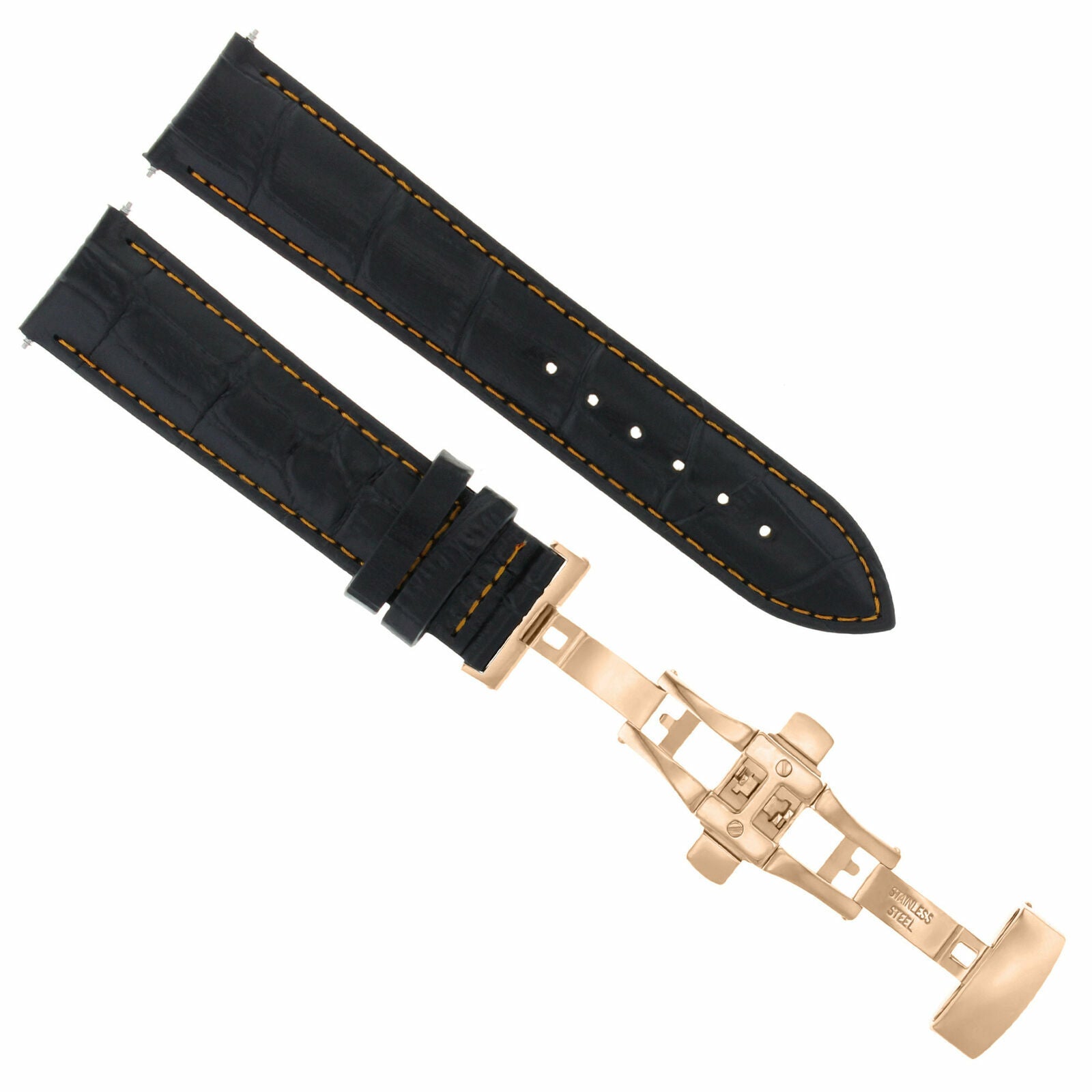 17-18-19-20-21-22-23-24MM LEATHER WATCH BAND STRAP FOR WRIST WATCH ROSE BLACK, Black with Orange Stitching, view 3