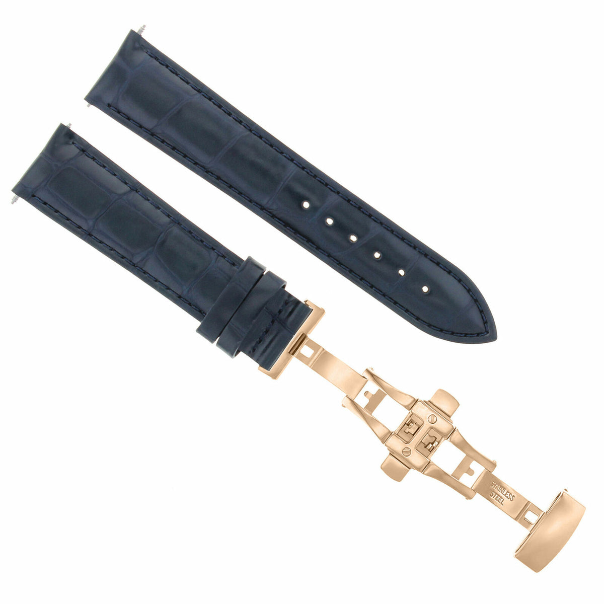 17-18-19-20-21-22-23-24MM LEATHER WATCH BAND STRAP FOR WRIST WATCH ROSE BLACK, Dark Blue, view 3