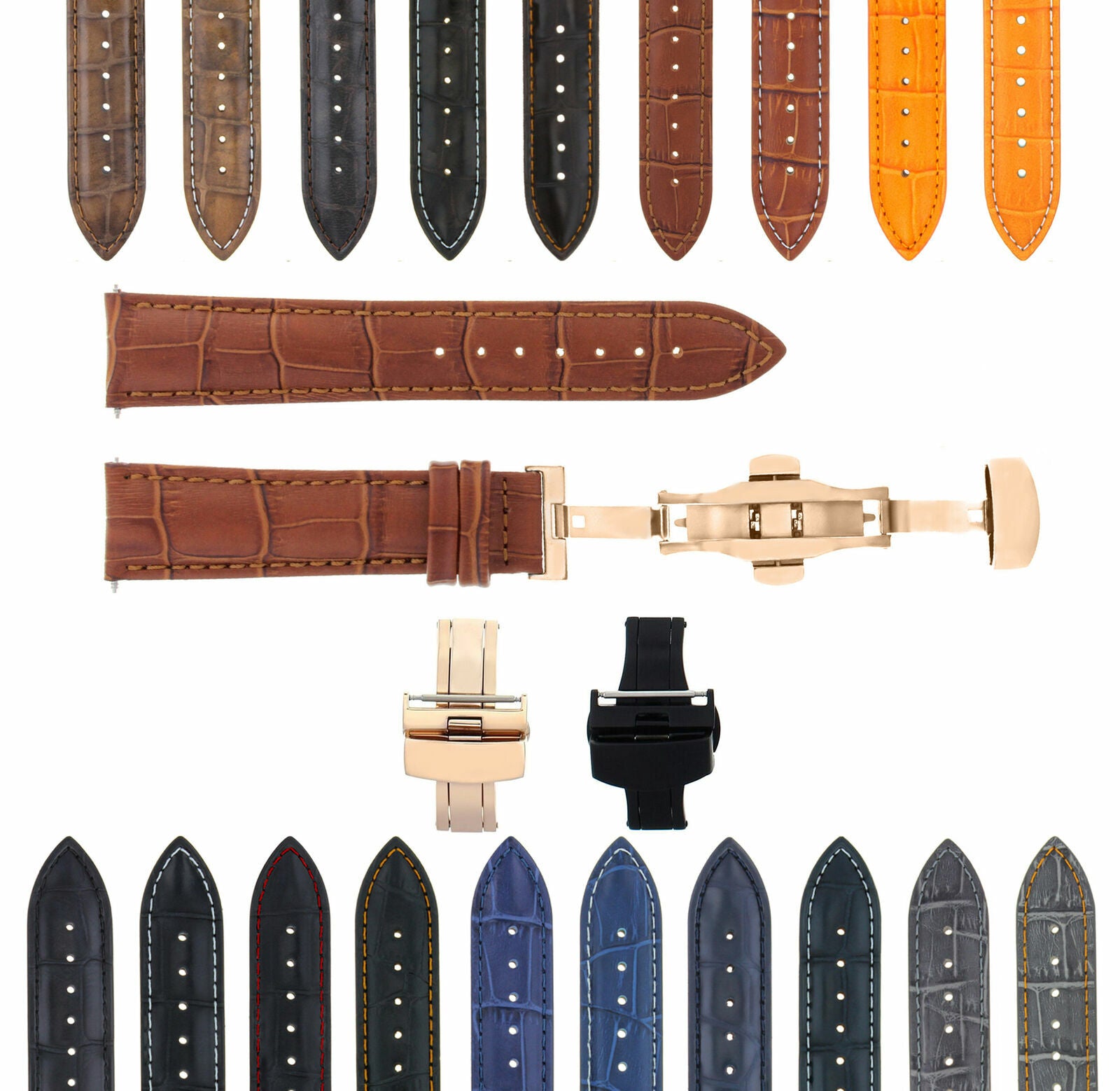 17-18-19-20-21-22-23-24MM LEATHER WATCH BAND STRAP FOR CITIZEN CLASP ROSE BLACK