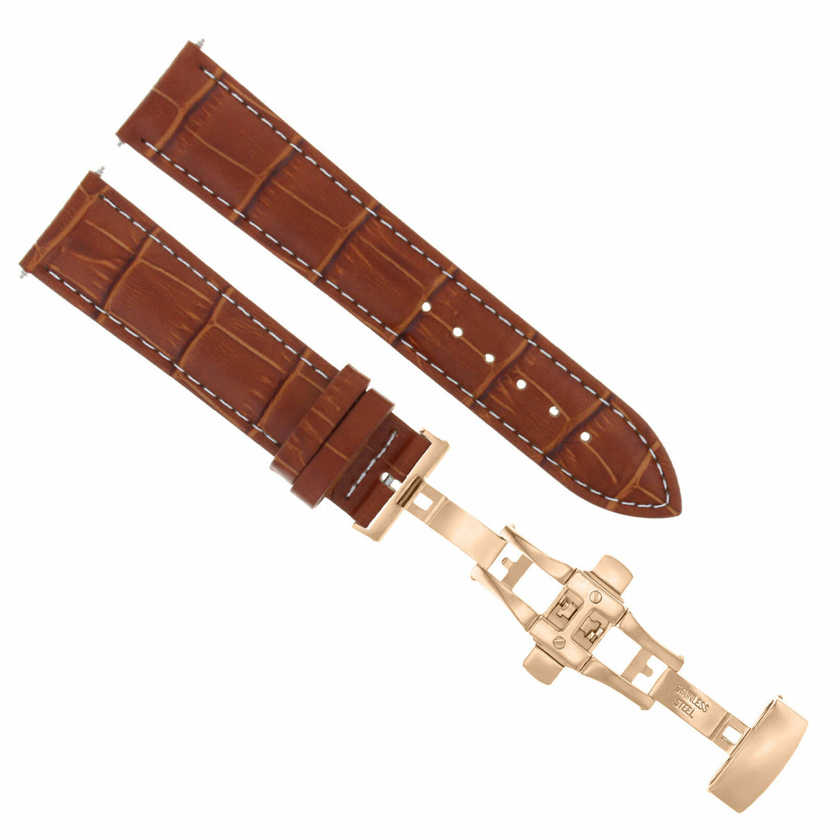 17-18-19-20-21-22-23-24MM LEATHER WATCH BAND STRAP FOR WRIST WATCH ROSE BLACK, Tan with White Stitching, view 3