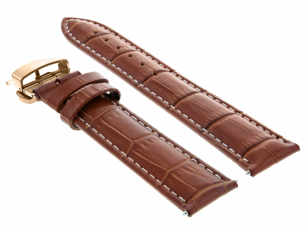 17-18-19-20-21-22-23-24MM LEATHER WATCH BAND STRAP FOR WRIST WATCH ROSE BLACK, Tan with White Stitching, view 4