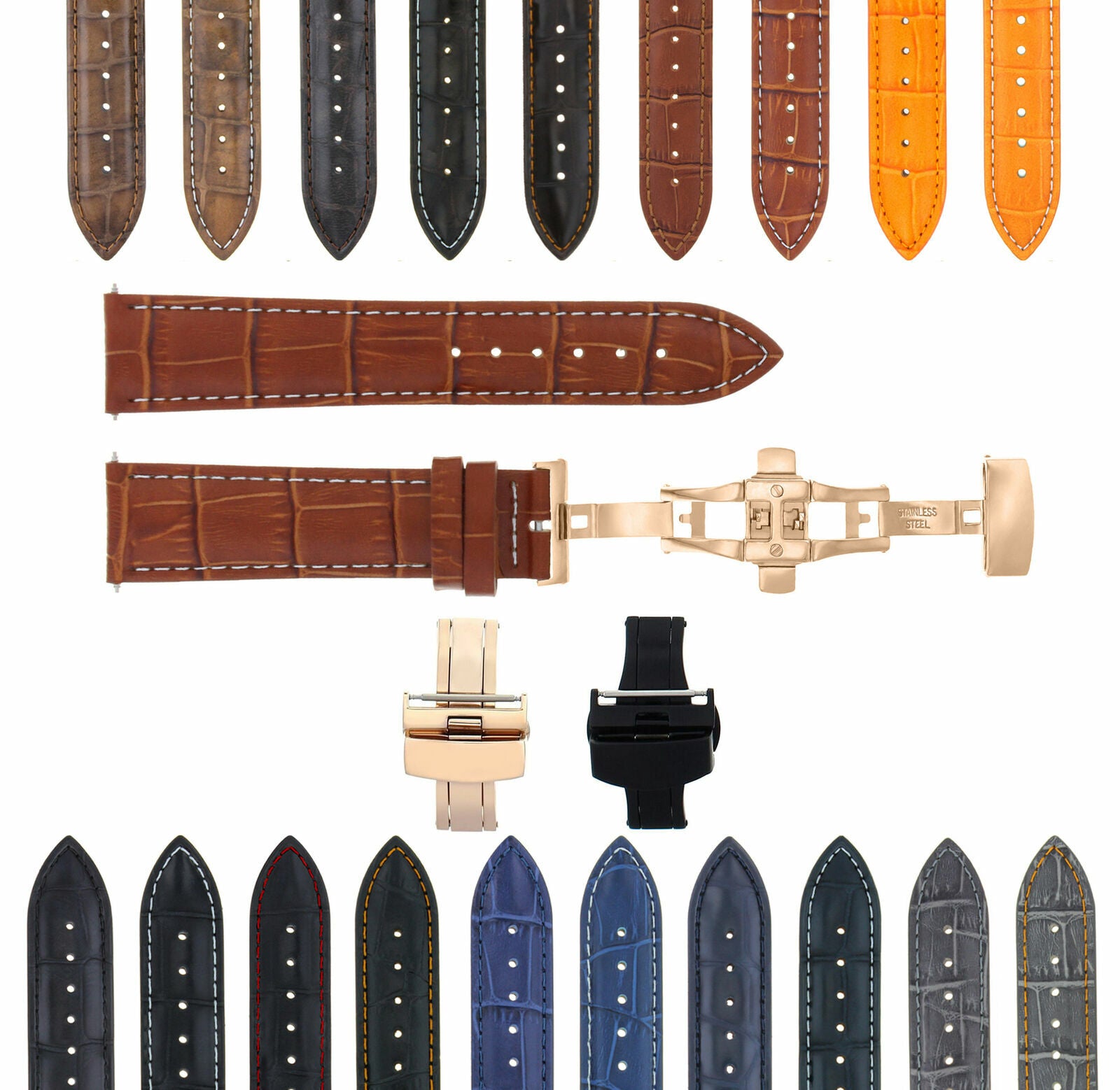 LEATHER WATCH BAND STRAP FOR CITIZEN CLASP ROSE BLACK - 17MM