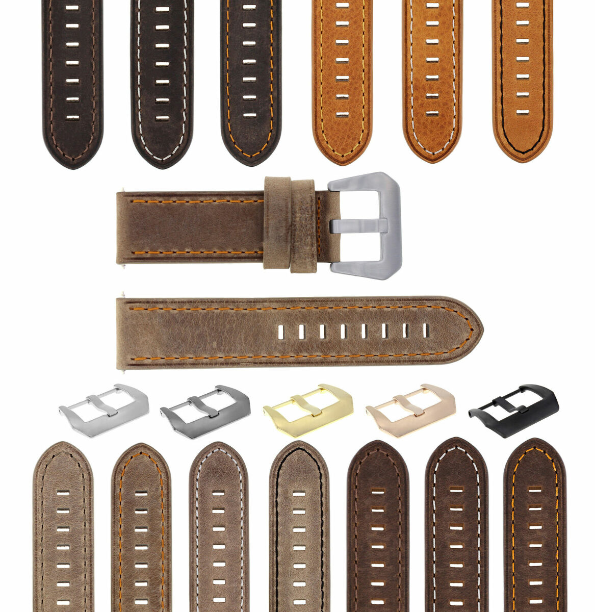 20-22-24MM LEATHER WATCH BAND STRAP FOR BREITLING CHRONOMAT BENTLEY COLT WATCH, Sand with Orange Stitching