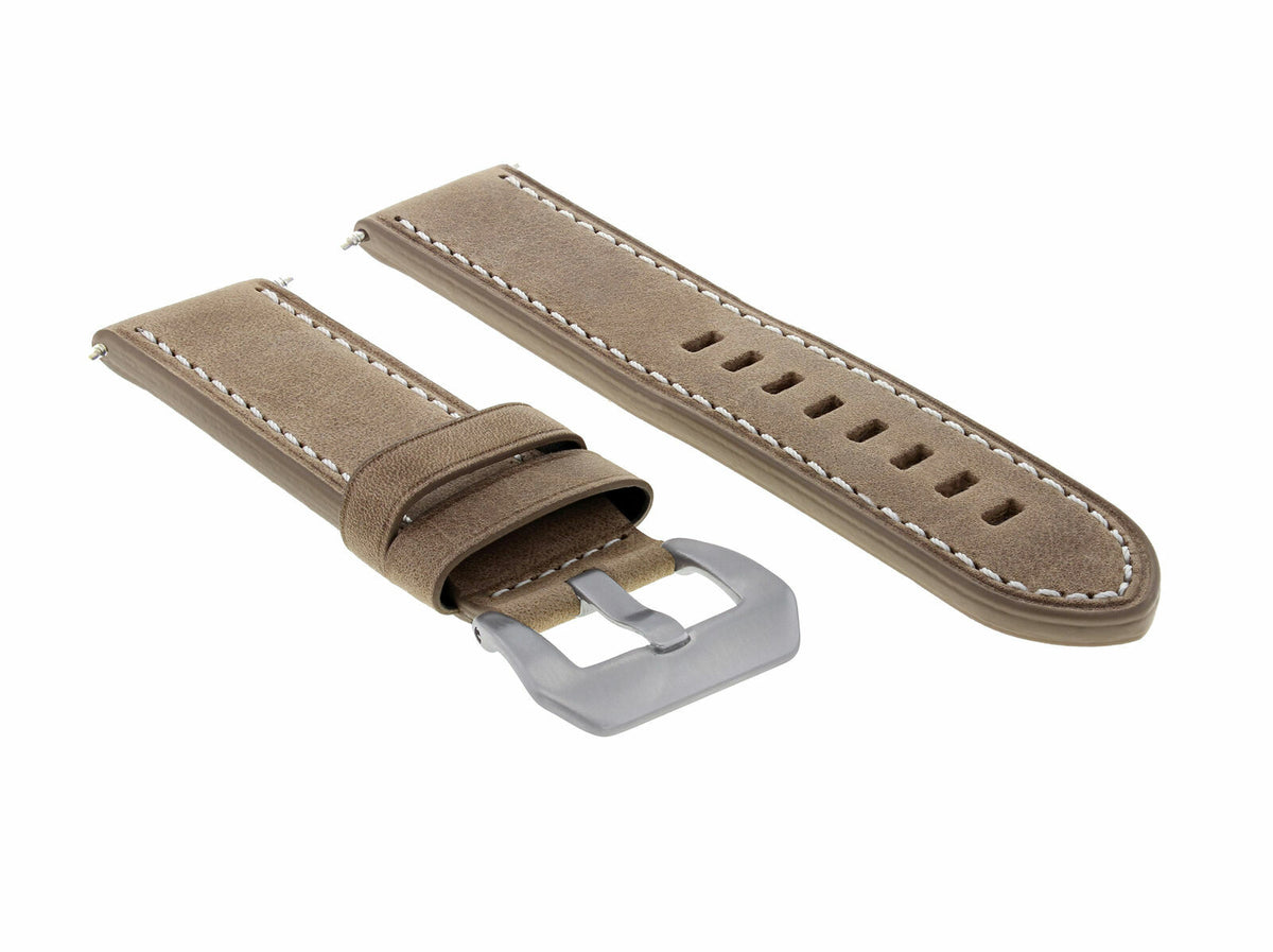 20-22-24MM LEATHER WATCH BAND STRAP FOR BREITLING CHRONOMAT BENTLEY COLT WATCH, Sand with White Stitching, front view