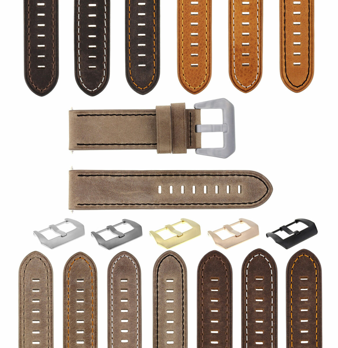 20-22-24MM LEATHER WATCH BAND STRAP FOR BREITLING CHRONOMAT BENTLEY COLT WATCH, Sand with Black Stitching