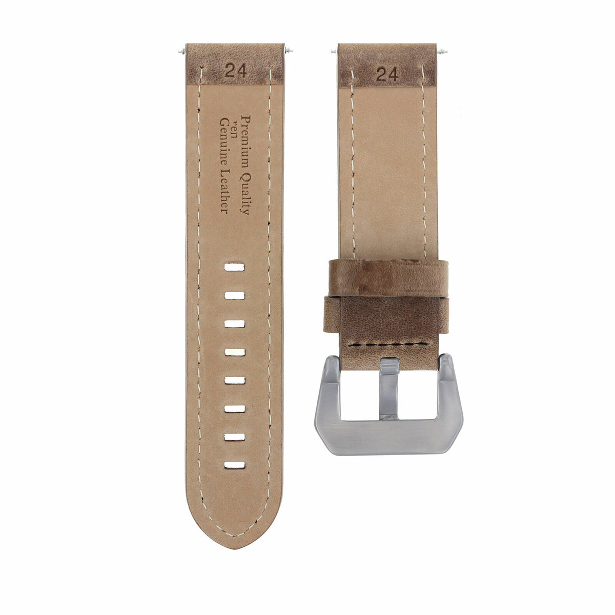 20-22-24MM LEATHER WATCH BAND STRAP FOR BREITLING CHRONOMAT BENTLEY COLT WATCH, Sand with Black Stitching, underside view