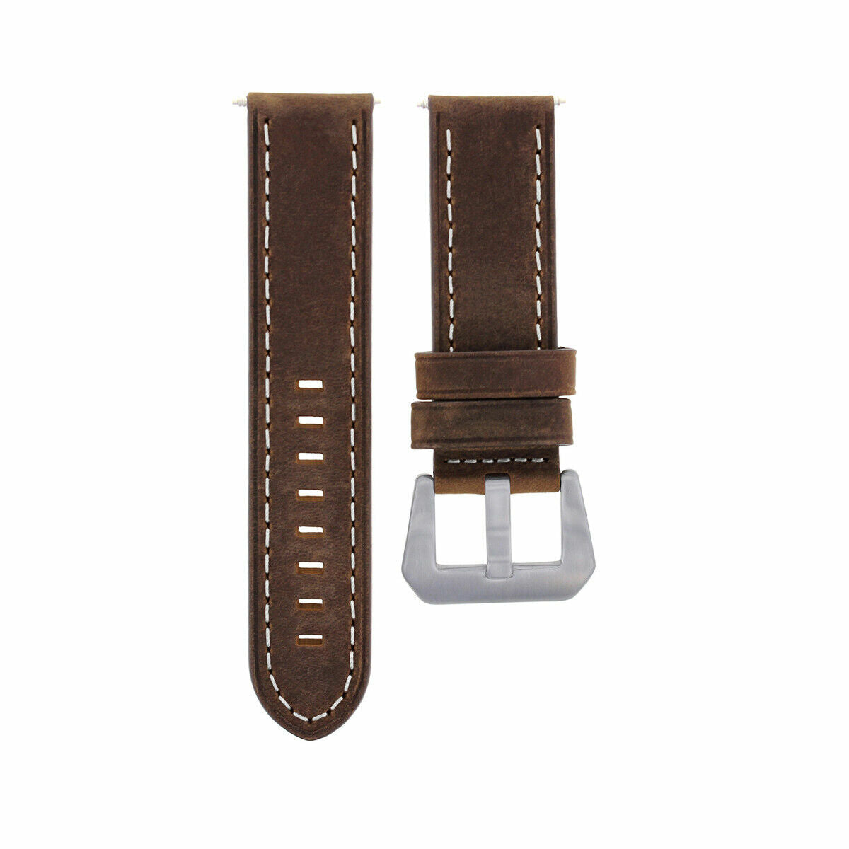 20-22-24MM LEATHER WATCH BAND STRAP FOR BREITLING CHRONOMAT BENTLEY COLT WATCH, Brown with White Stitching, view 2