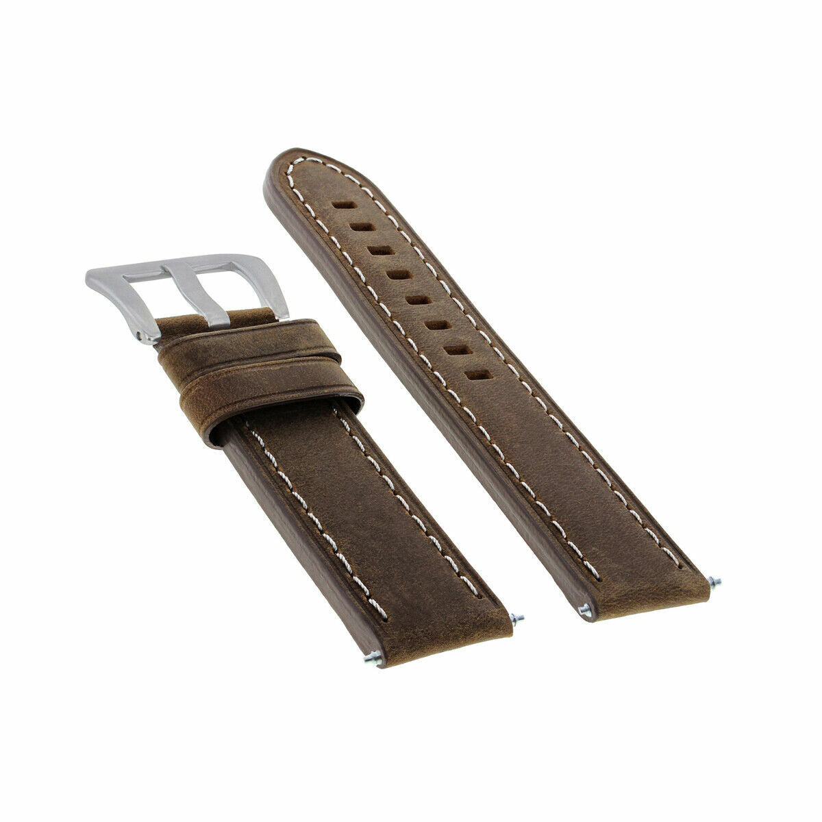 20-22-24MM LEATHER WATCH BAND STRAP FOR BREITLING CHRONOMAT BENTLEY COLT WATCH, Brown with White Stitching, view 4
