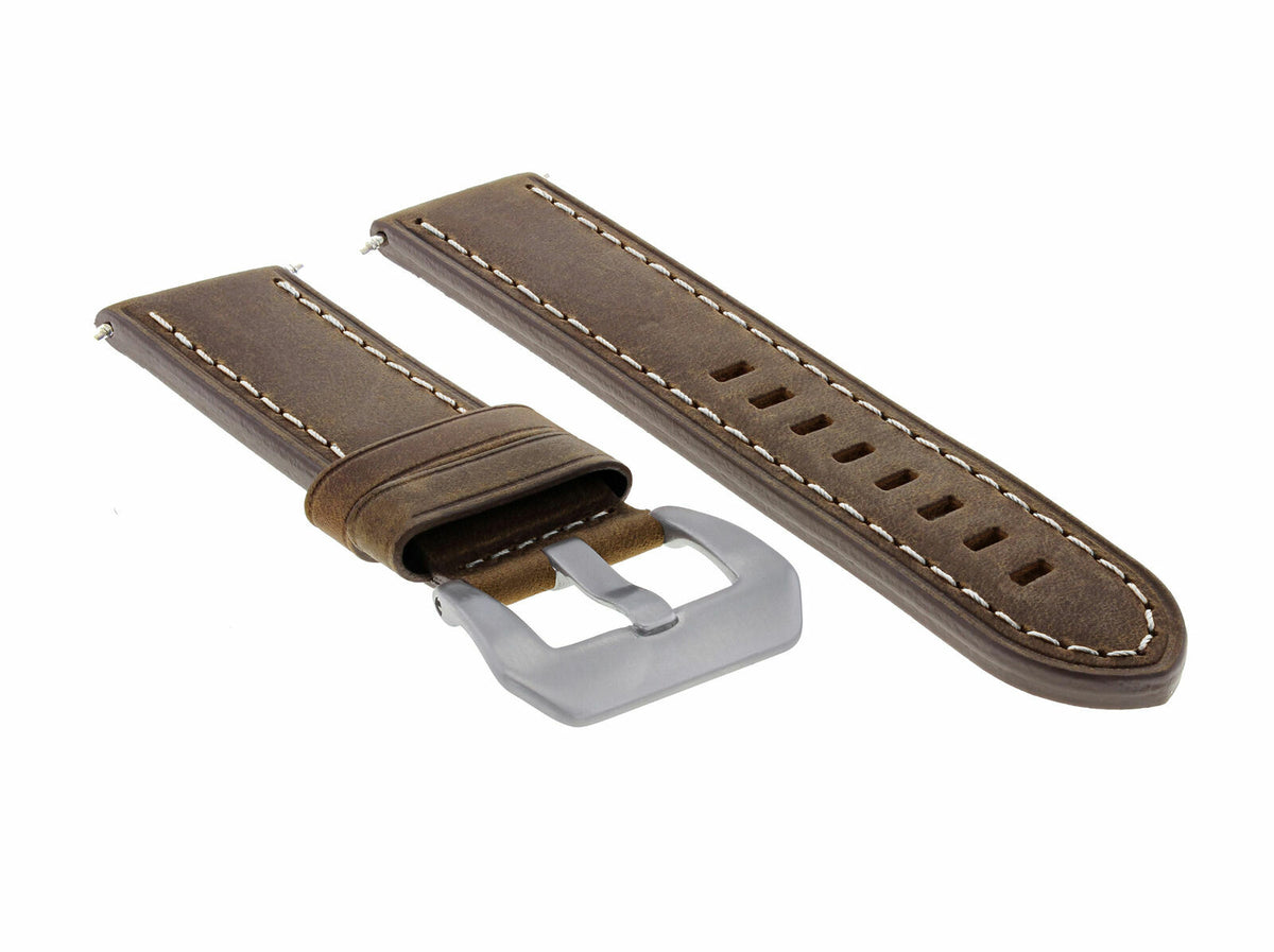 20-22-24MM LEATHER WATCH BAND STRAP FOR BREITLING CHRONOMAT BENTLEY COLT WATCH, Brown with White Stitching, front view