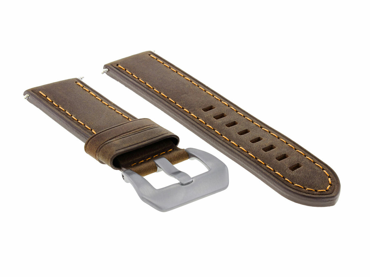 20-22-24MM LEATHER WATCH BAND STRAP FOR BREITLING CHRONOMAT BENTLEY COLT WATCH, Brown with Orange Stitching, view 4