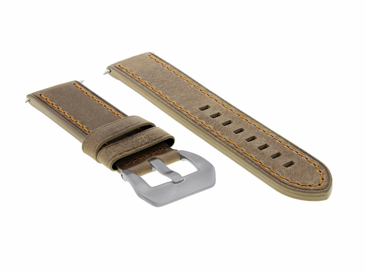20-22-24MM LEATHER WATCH BAND STRAP FOR BREITLING CHRONOMAT BENTLEY COLT WATCH, Brown with Orange Stitching, front view