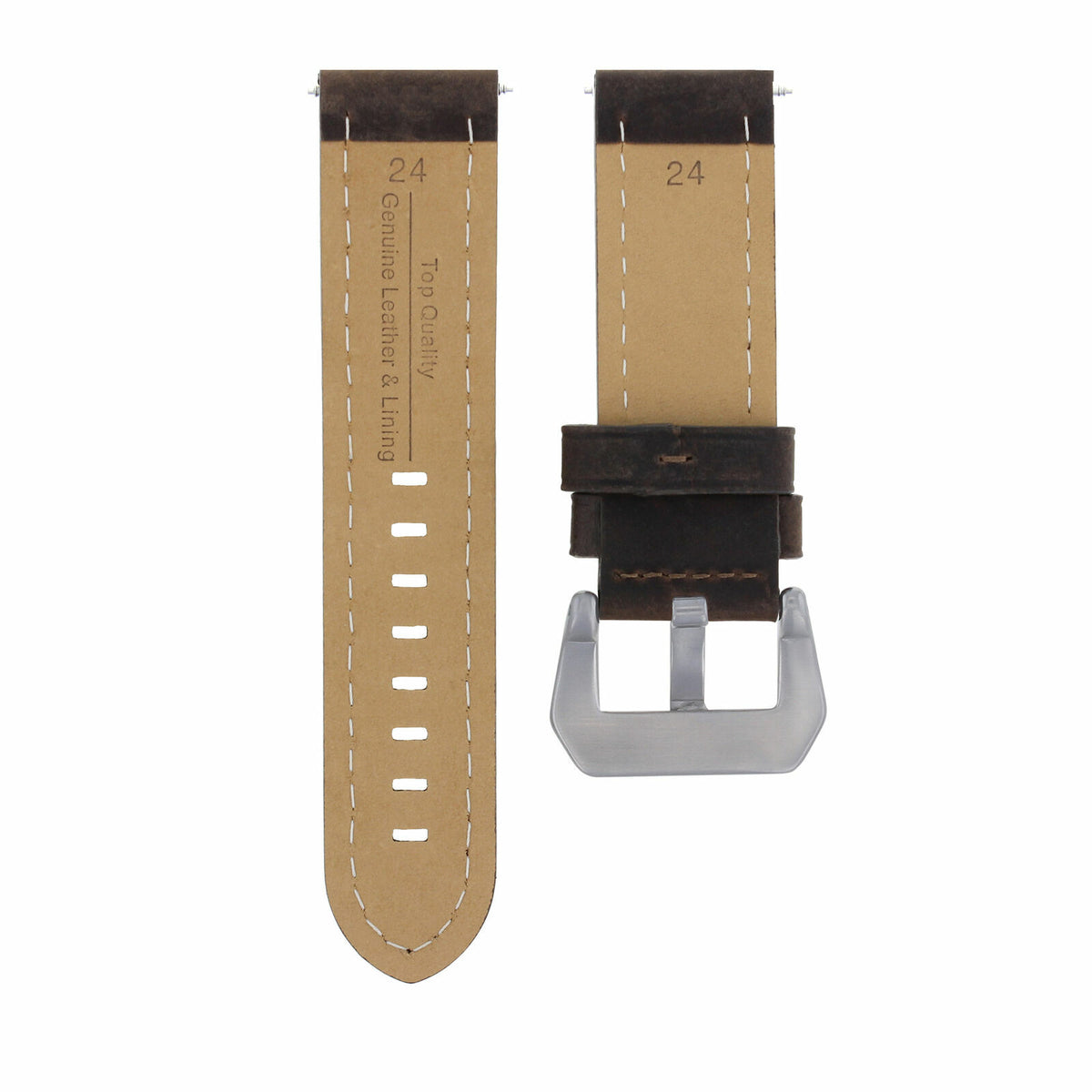 20-22-24MM LEATHER WATCH BAND STRAP FOR BREITLING CHRONOMAT BENTLEY COLT WATCH, Dark Brown, underside view
