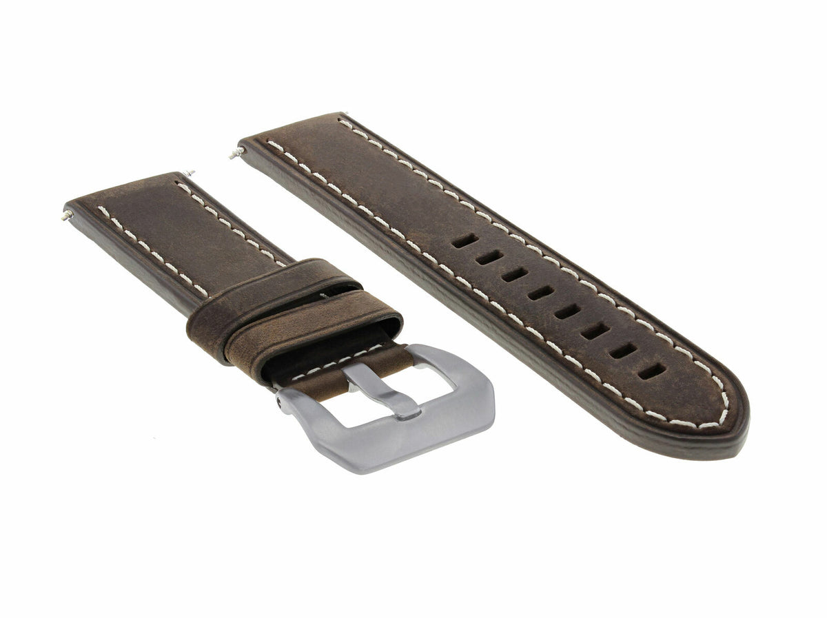 20-22-24MM LEATHER WATCH BAND STRAP FOR BREITLING CHRONOMAT BENTLEY COLT WATCH, Dark Brown White Stitching, front view