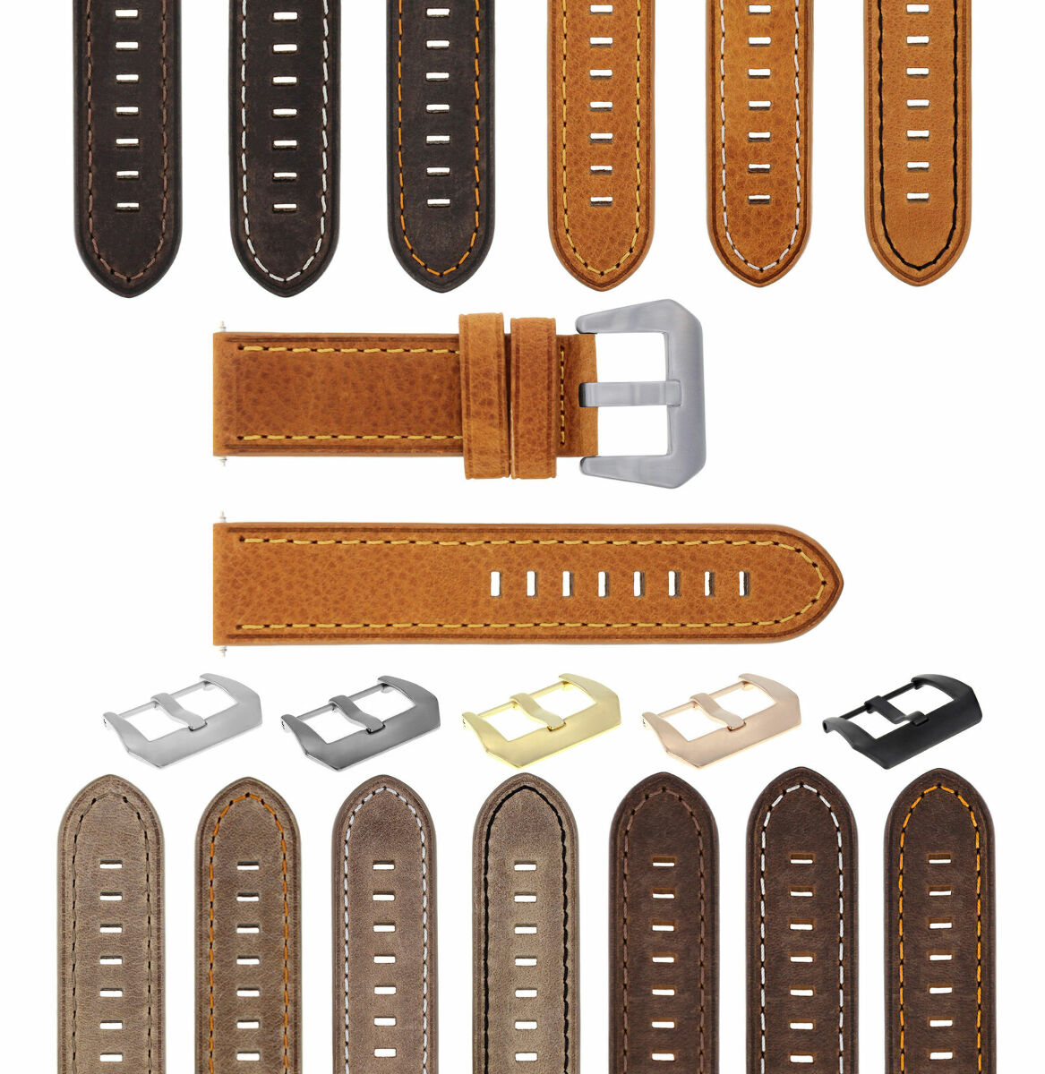 20-22-24MM LEATHER WATCH BAND STRAP FOR BREITLING CHRONOMAT BENTLEY COLT WATCH, Tan with Orange Stitching