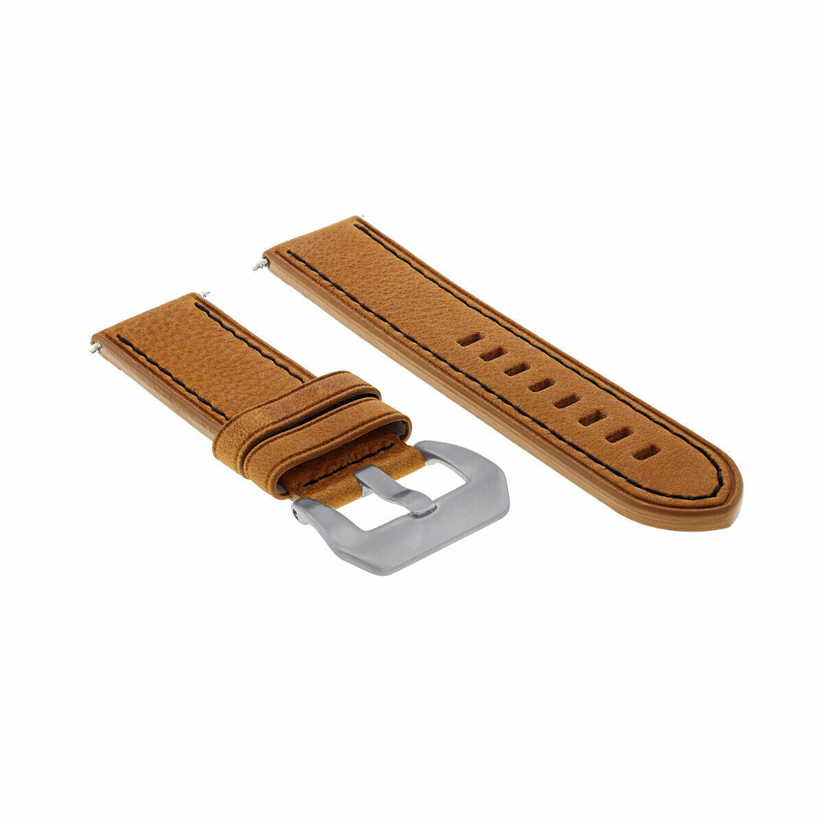 20-22-24MM LEATHER WATCH BAND STRAP FOR BREITLING CHRONOMAT BENTLEY COLT WATCH, Tan with Black Stitching, front view