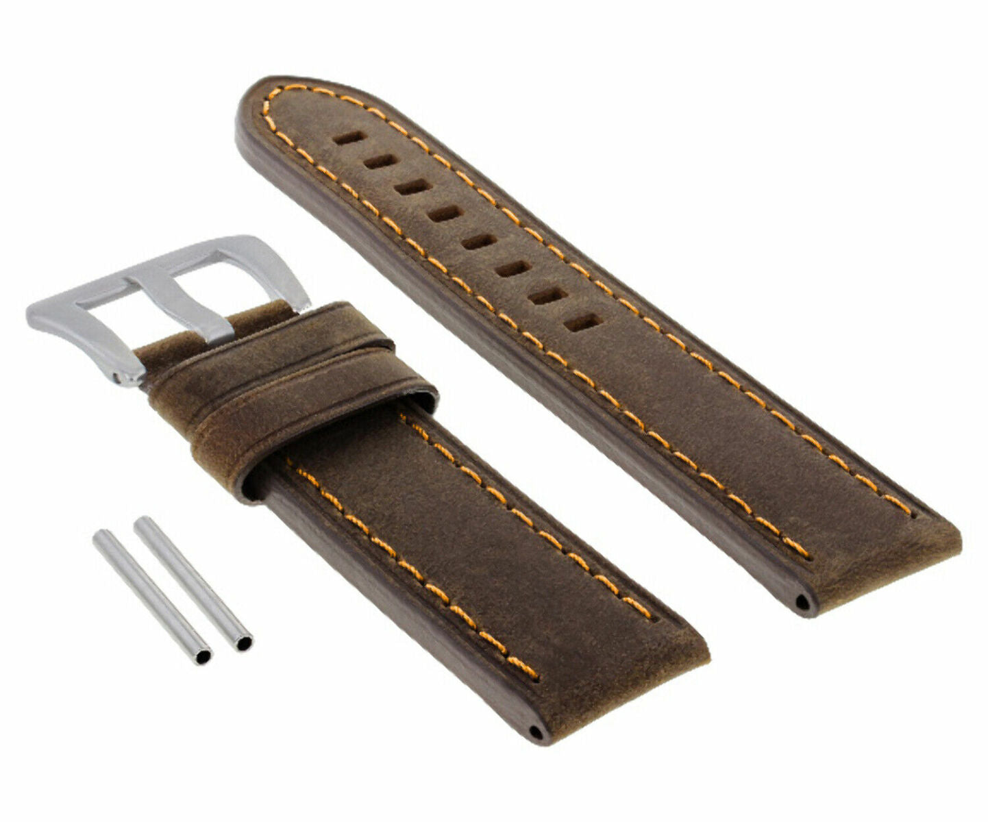 24MM COW LEATHER WATCH BAND STRAP FOR BREITLING COLT BENTLEY BROWN ORANGE STITCH