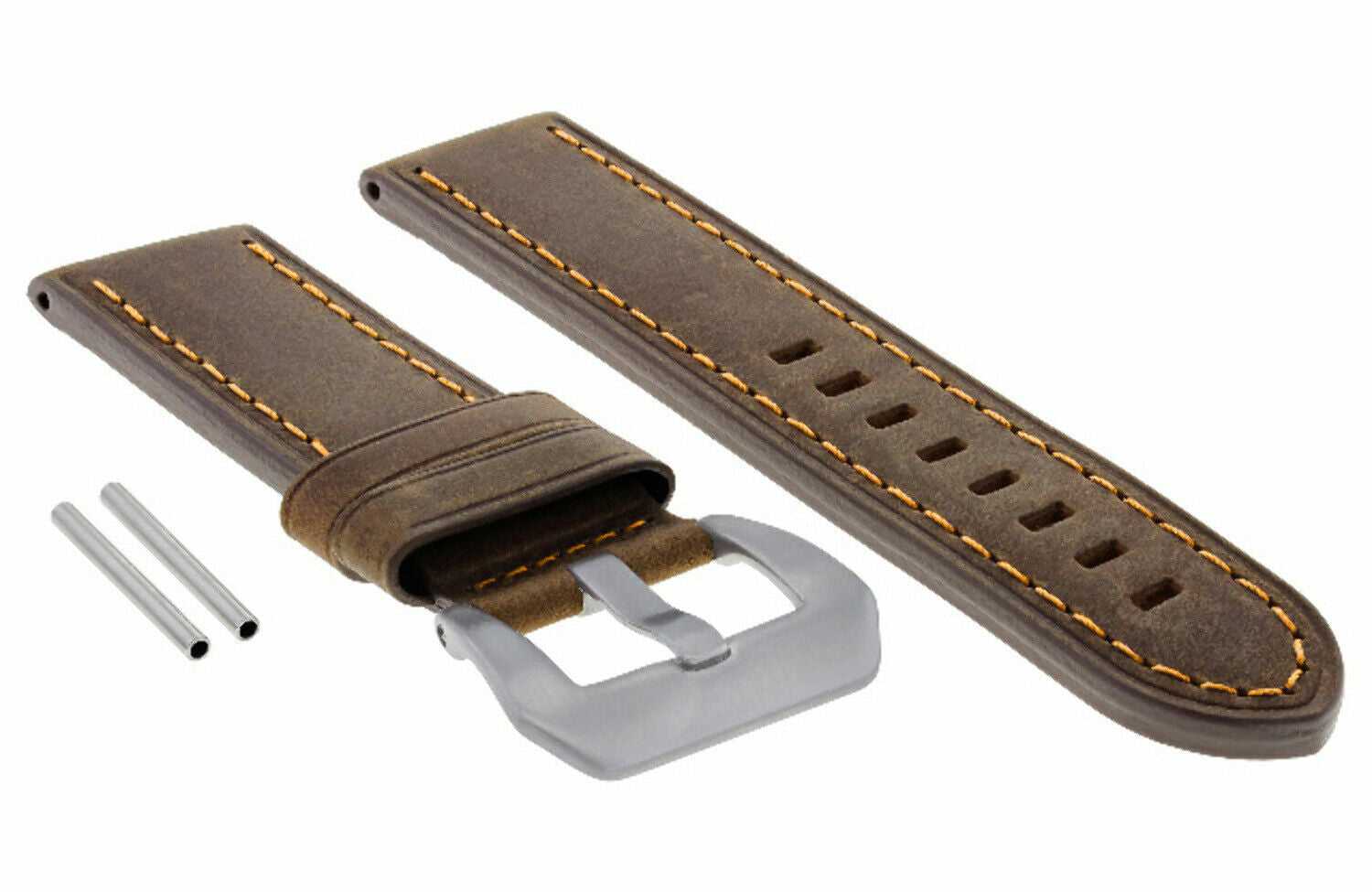 24MM COW LEATHER WATCH BAND STRAP FOR BREITLING COLT BENTLEY BROWN ORANGE STITCH