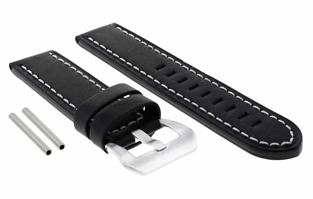 24MM Replacement Cow Leather Watch Band Strap for Big PAM Panerai Marina Luminor, front view