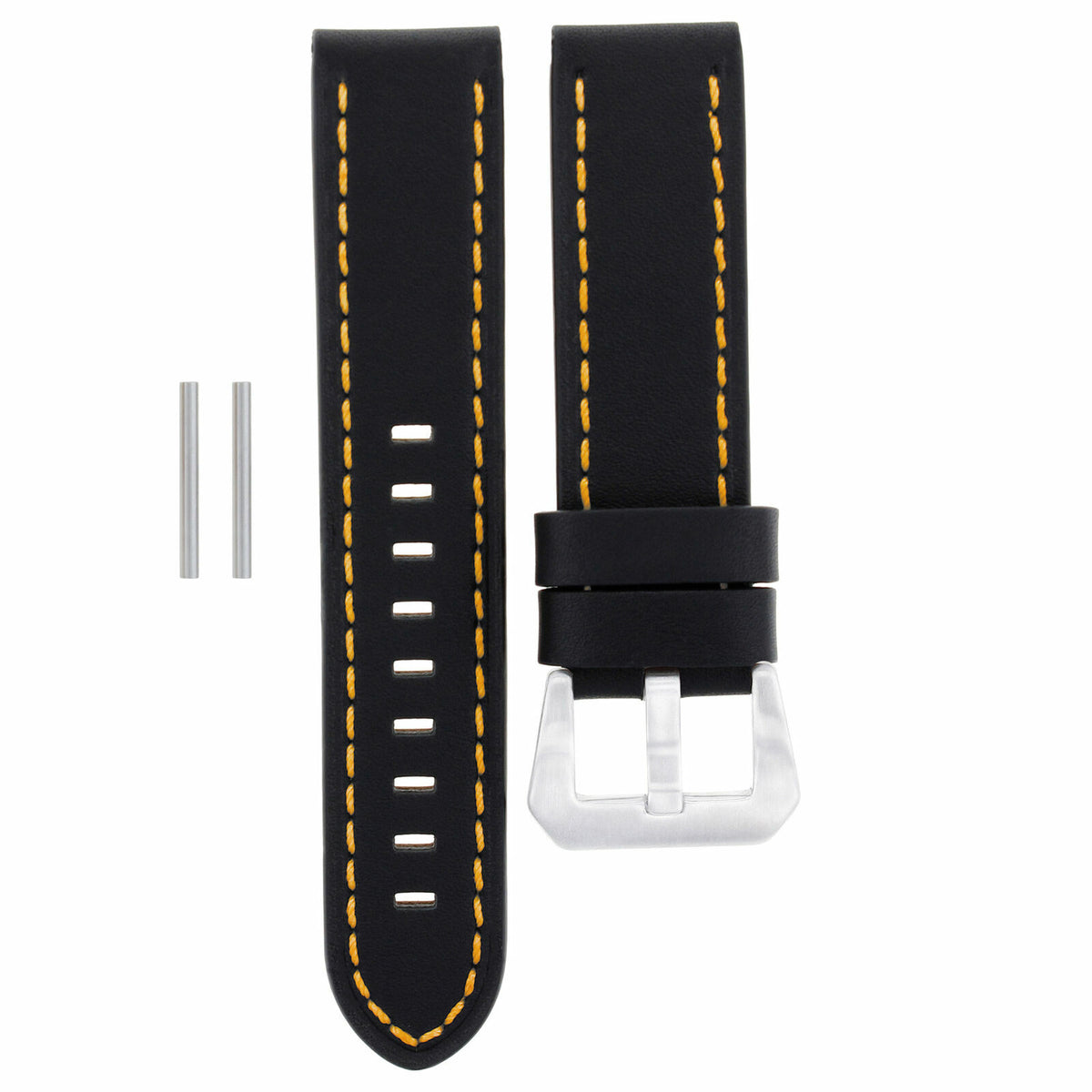 24MM REPLACEMENT COW LEATHER WATCH BAND STRAP FOR BIG PAM PANERAI MARINA LUMINOR, Black with Orange Stitching