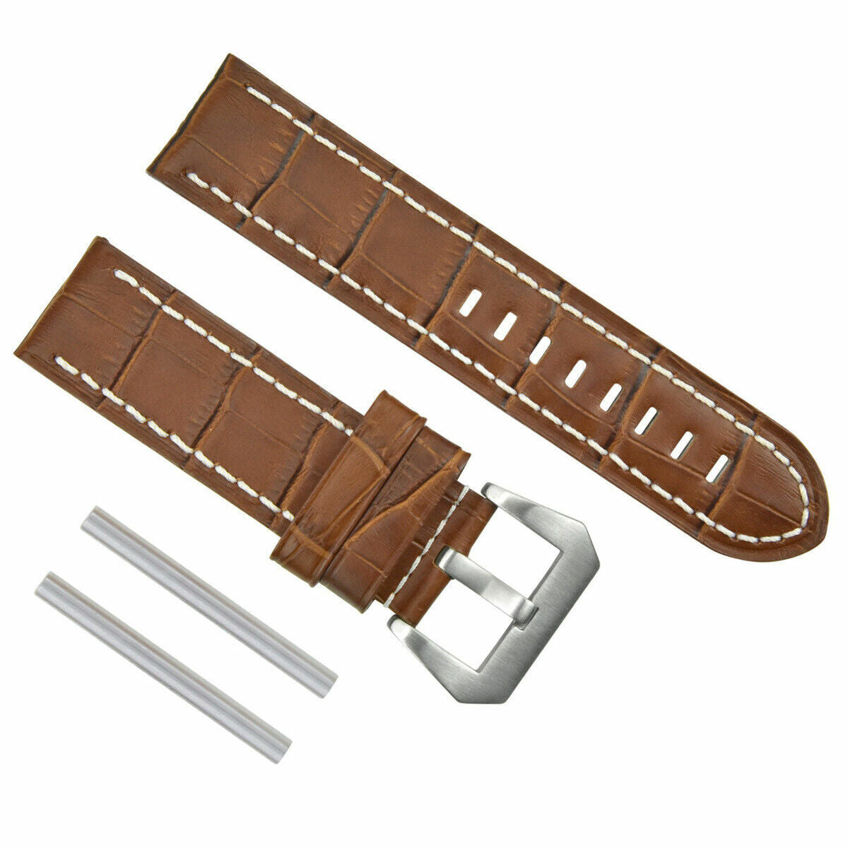 BIG 24MM LEATHER WATCH BAND STRAP FOR PAM PANERAI GMT L/BROWN WS BUCKLE POLISH
