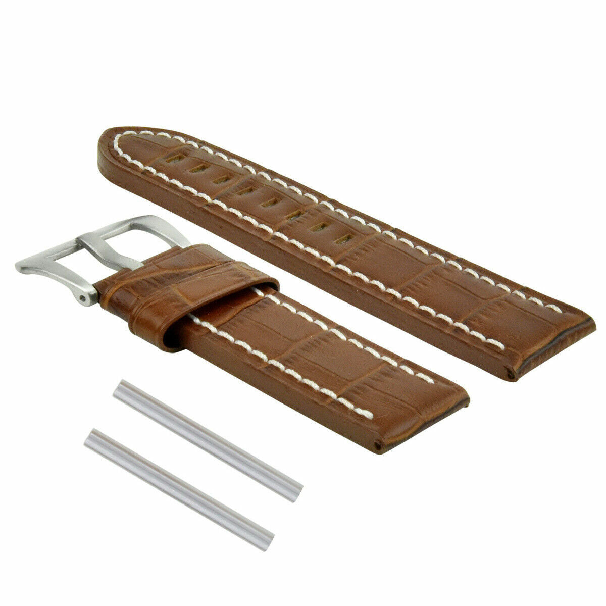 BIG 24MM LEATHER WATCH BAND STRAP FOR PAM PANERAI GMT L/BROWN WS BUCKLE POLISH