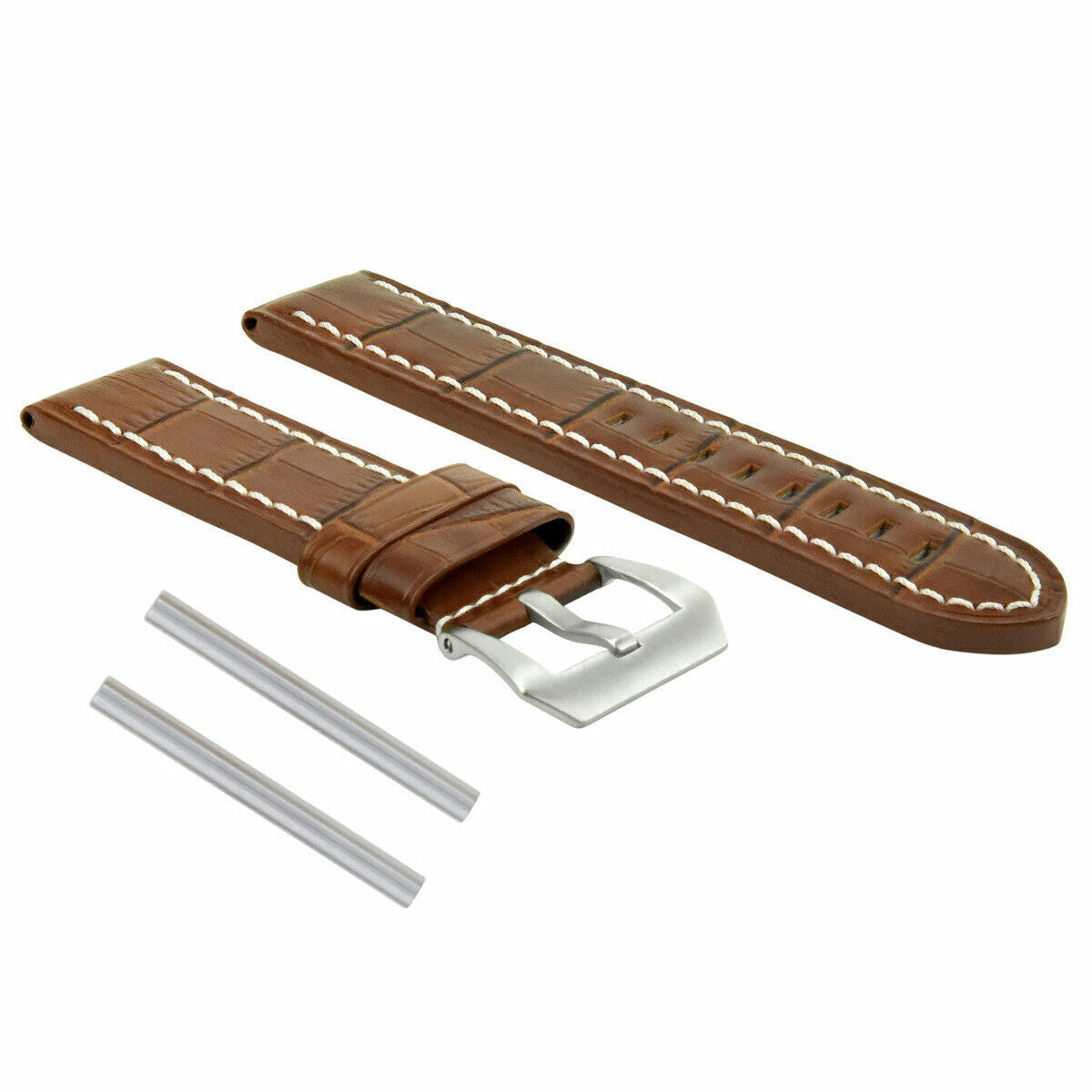 BIG 24MM LEATHER WATCH BAND STRAP FOR PAM PANERAI GMT L/BROWN WS BUCKLE POLISH
