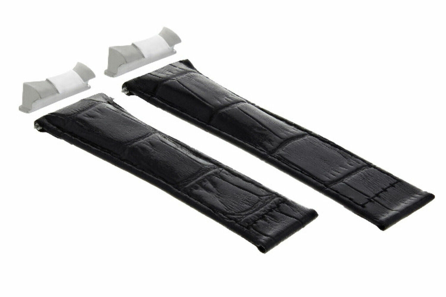 20MM LEATHER WATCH BAND STRAP FITS ALL ROLEX DAYTONA MODEL WATCH WITH ENDPIECES - Silver Poished Center