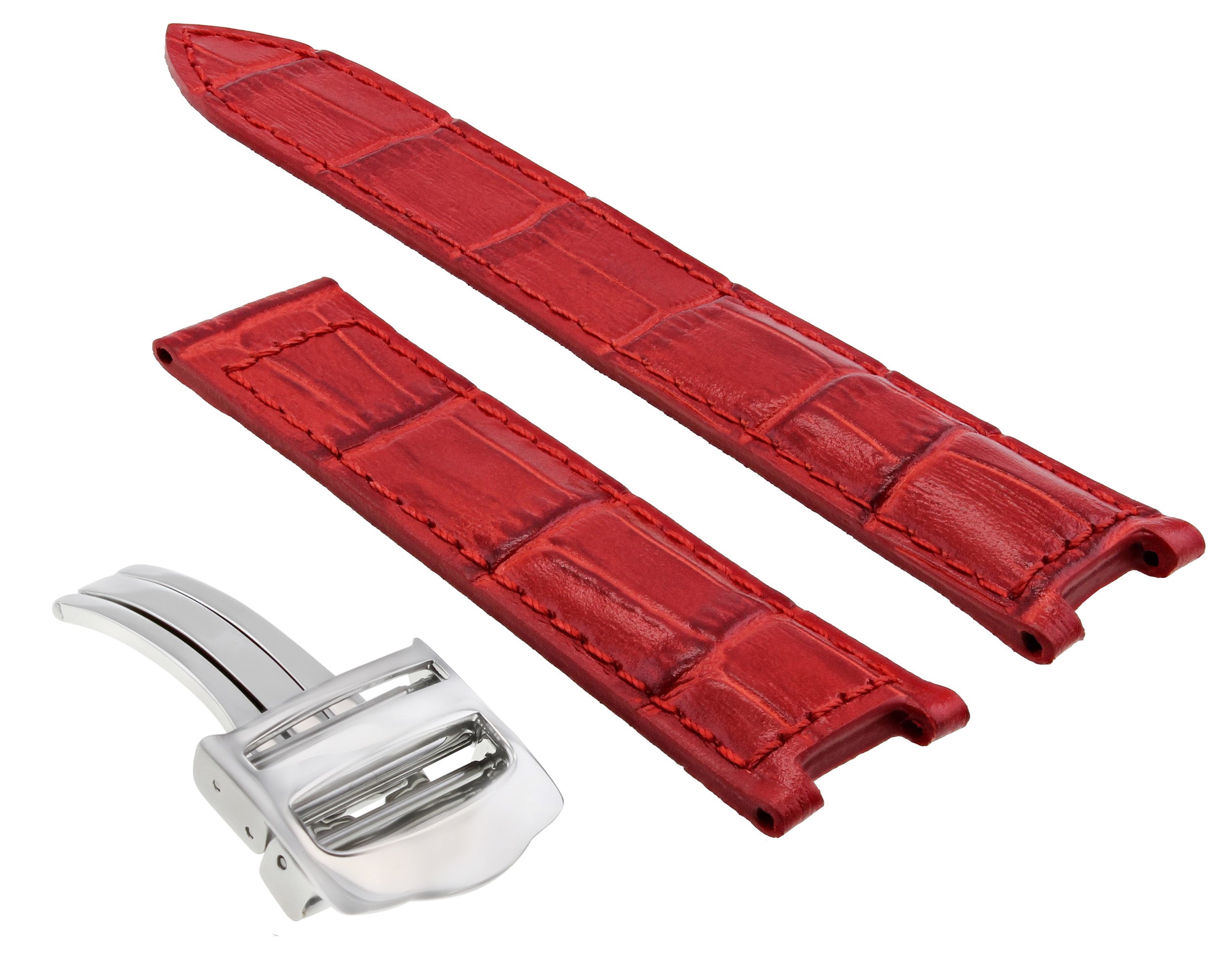 21MM LEATHER STRAP BAND CLASP FIT FOR 42MM CARTIER PASHA WATCH 2113 3027 RED