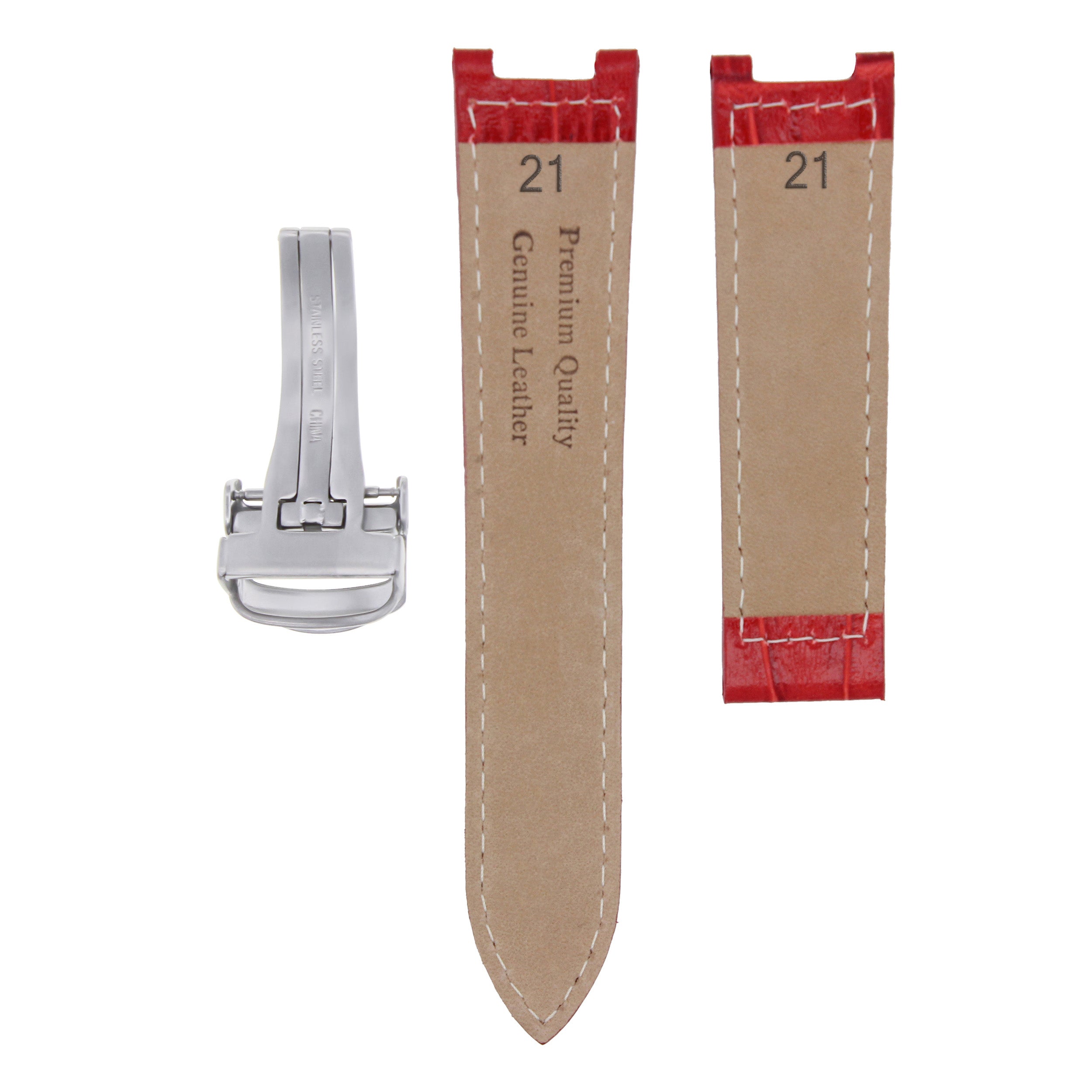 21MM LEATHER STRAP BAND CLASP FIT FOR 42MM CARTIER PASHA WATCH 2113 3027 RED