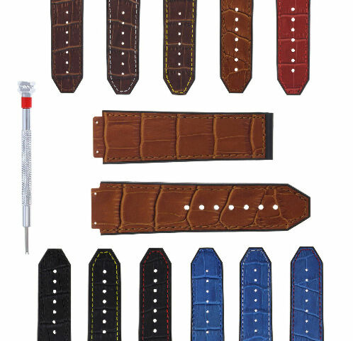 24MM ALLIGATOR LEATHER RUBBER WATCH BAND STRAP WITH DRIVER FOR HUBLOT BIG BANG