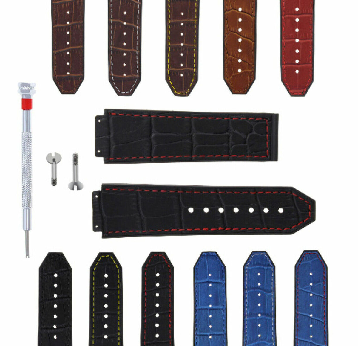 24MM GENUINE LEATHER RUBBER STRAP FOR HUBLOT BIG BANG 2 SCREWS AND SCREWDRIVER
