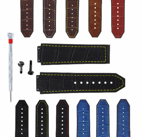 24MM ALLIGATOR LEATHER RUBBER WATCH BAND STRAP 2 BLK SCREWS & DRIVER FOR HUBLOT