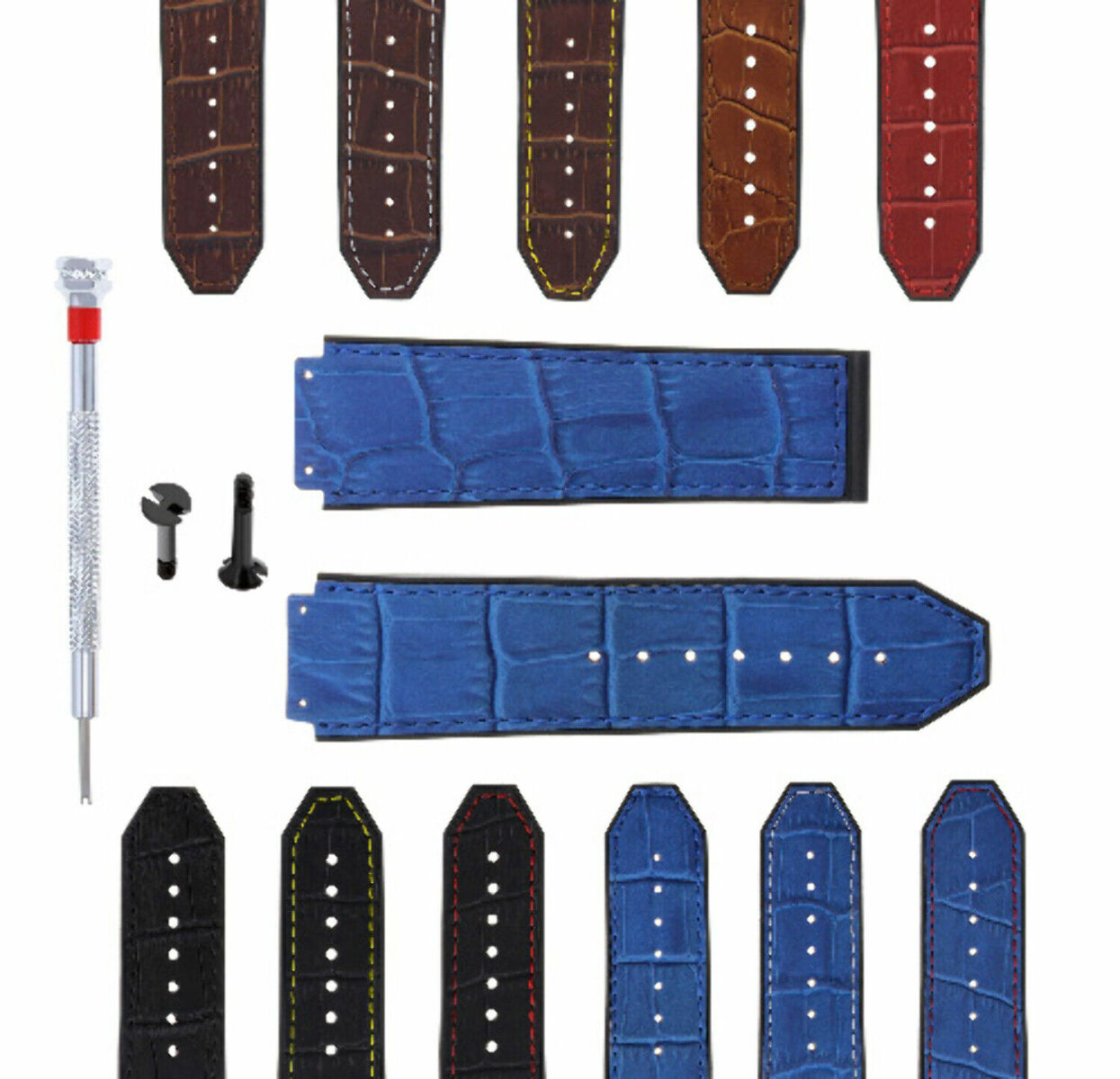 24MM ALLIGATOR LEATHER RUBBER BAND STRAP FOR HUBLOT BIG BANG 2 BK SCREW S/DRIVER