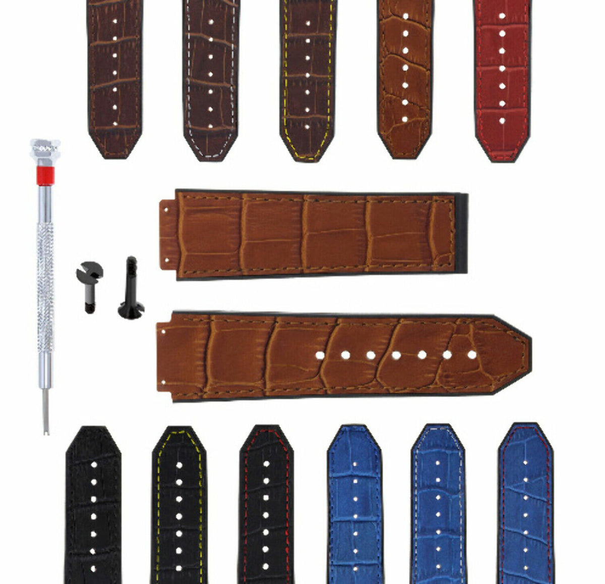 24MM ALLIGATOR LEATHER RUBBER WATCH BAND STRAP 2 BLK SCREWS & DRIVER FOR HUBLOT, Tan
