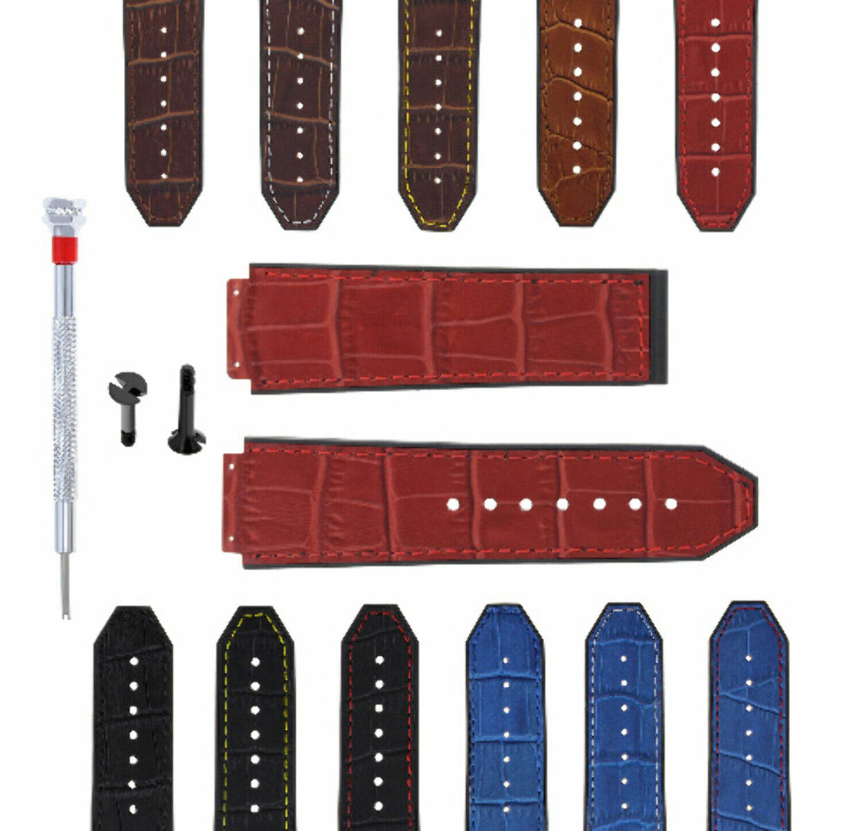24MM ALLIGATOR LEATHER RUBBER BAND STRAP FOR HUBLOT BIG BANG 2 BK SCREW S/DRIVER