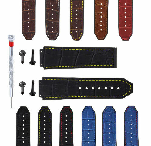 24MM ALLIGATOR LEATHER RUBBER WATCH BAND STRAP 4 BLK SCREWS & DRIVER FOR HUBLOT